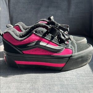 Black and Pink Platform Vans with Ribbon Laces